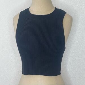 Aerie Size Medium Raw Hemmed Crop Top Ribbed Solid Black Tank